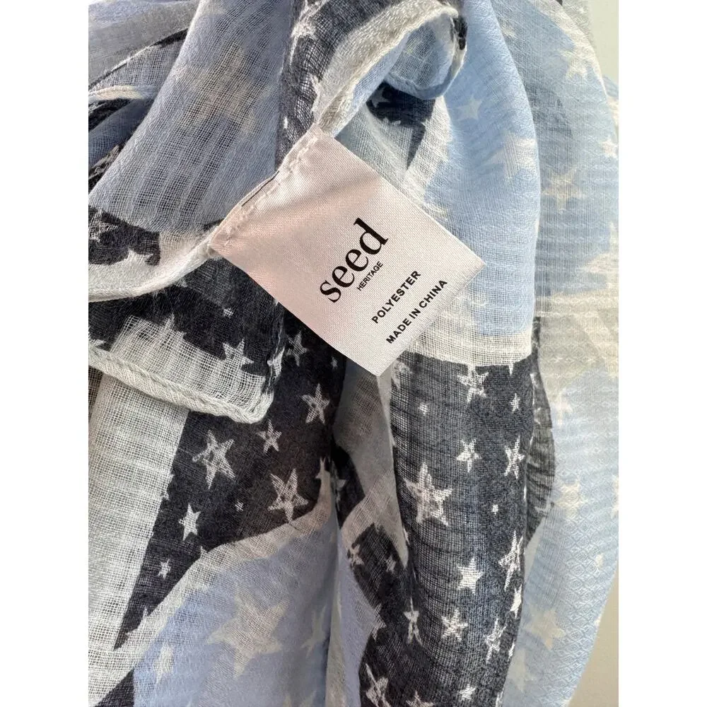 Seed Heritage Blue Black White Scarf/Wrap Shawl Star Striped Around Neck